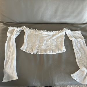 Cotton Candy LA white off the shoulder boho top.